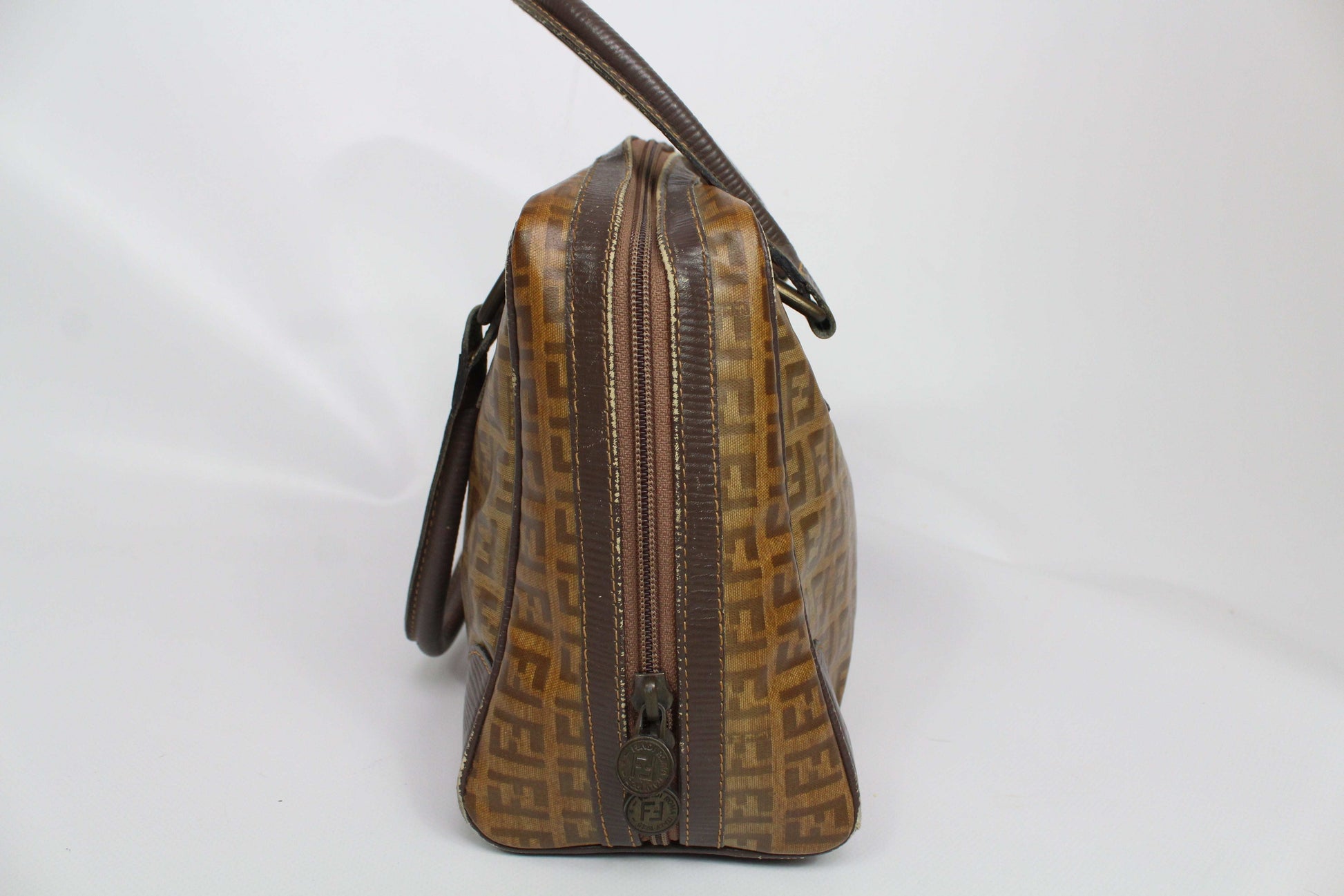 Brown FENDI Bowlingbag Monogram, vintage canvas with minor flaws.