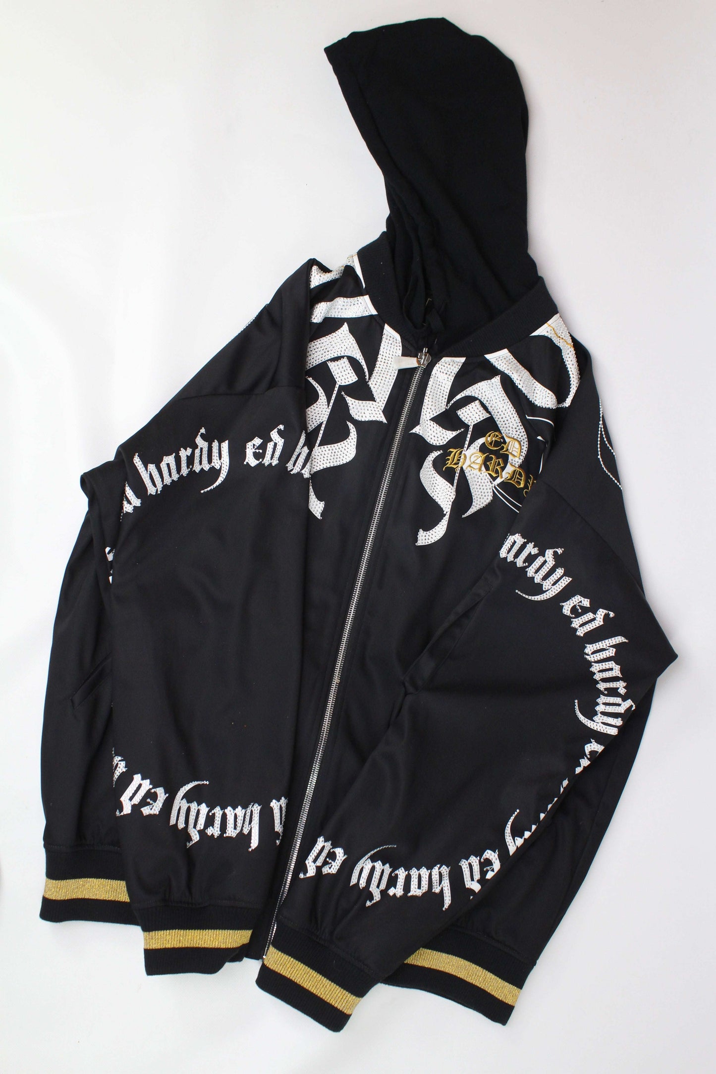 ED HARDY Sweatshirt Jacket, black and yellow, oversized fit, XL, near new condition.