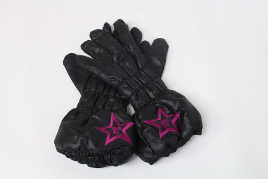 ANNA SUI Gloves Black, size S, black with pink star design.