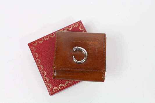 Cartier Portmonee Orange leather wallet with box, 8x8cm, dark orange.