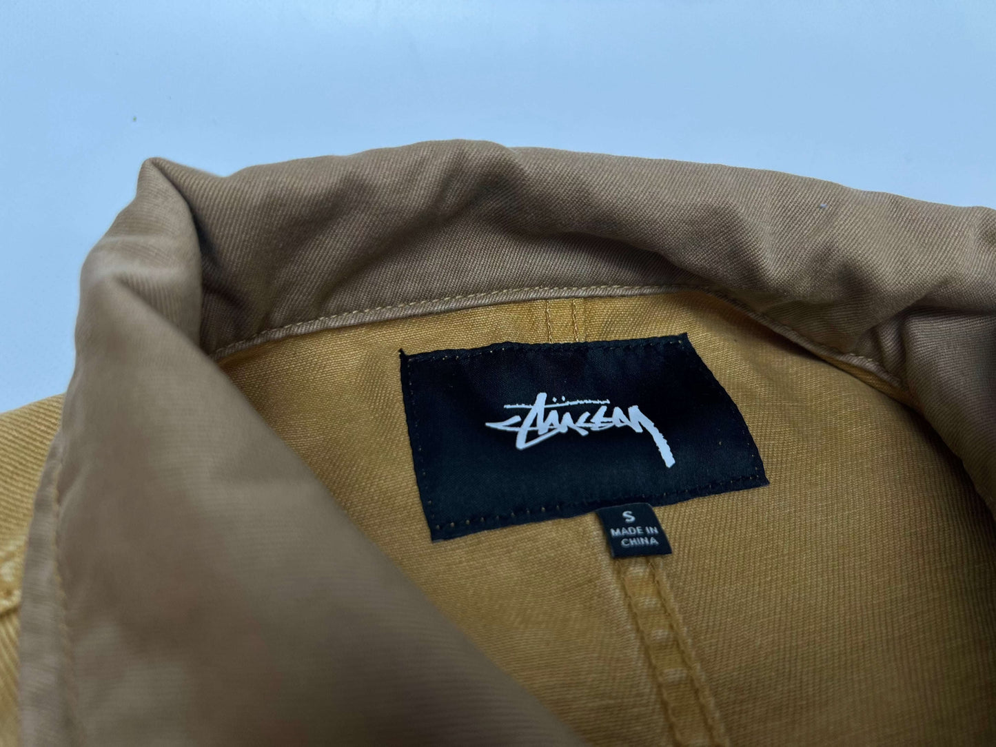 STÜSSY Cordshirt Brown with collar tag detail, cotton material, brown and beige color.