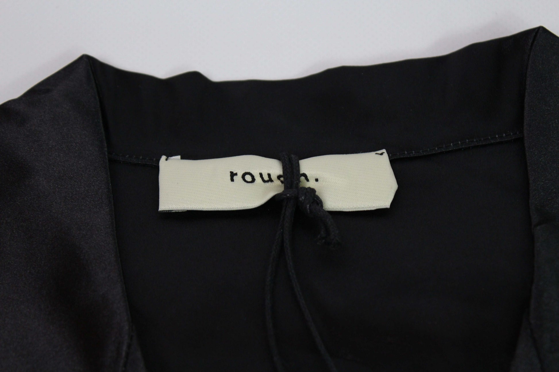 ROUGH Satin Shirt Black with oversized fit and new condition, labeled "rough".